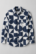 Navy and white geometric print shirt